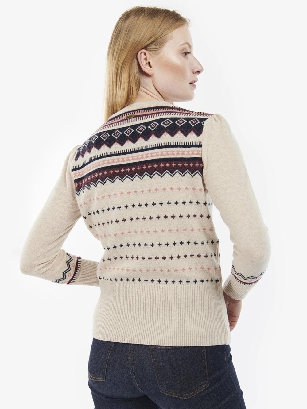 Barbour Womens Birch Knit Sweater US 6 Wool Blend Fair Isle Oatmeal - Picture 4 of 16